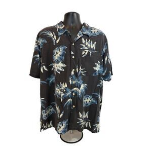 Cherokee Men’s Hawaiian Shirt, Black w/Blue Floral, XL